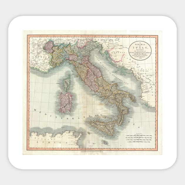 Vintage Map of Italy (1799) Sticker by Bravuramedia